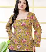 Mustard  pure cotton printed tunic for women