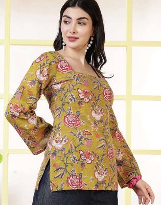 Mustard  pure cotton printed tunic for women 3