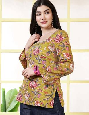 Mustard  pure cotton printed tunic for women 5