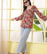 Red  pure cotton printed tunic for women