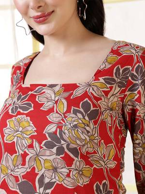 Red  pure cotton printed tunic for women 3
