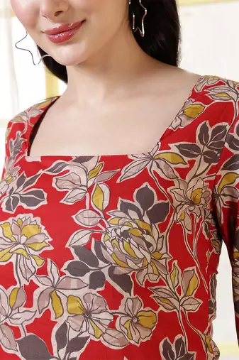 Red  pure cotton printed tunic for women