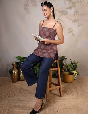 Maroon  pure cotton printed tunic for women 5