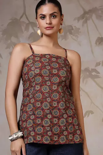 Orange  pure cotton printed tunic for women