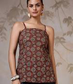 Orange  pure cotton printed tunic for women
