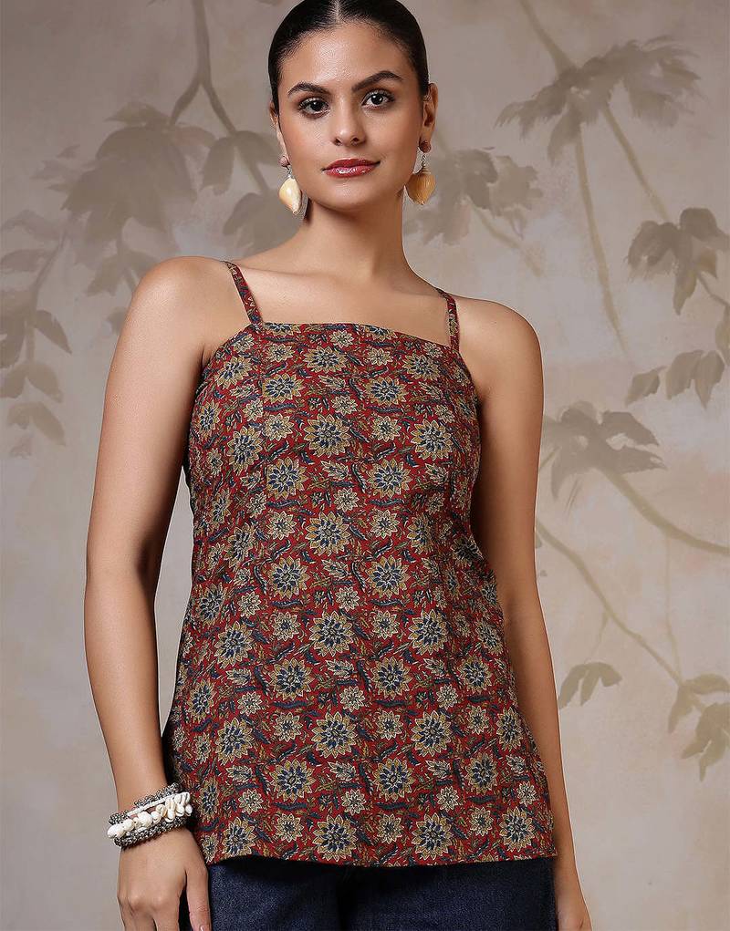 Orange  pure cotton printed tunic for women