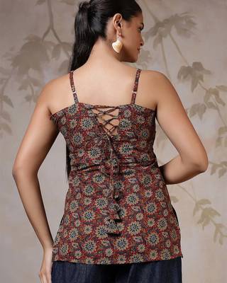 Orange  pure cotton printed tunic for women 2