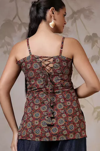 Orange  pure cotton printed tunic for women