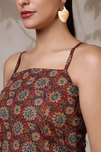 Orange  pure cotton printed tunic for women