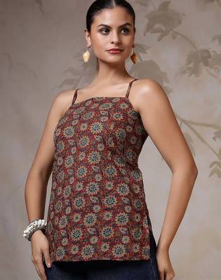 Orange  pure cotton printed tunic for women 4