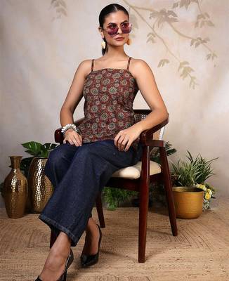 Orange  pure cotton printed tunic for women 5