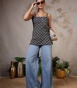 Black  pure cotton printed tunic for women