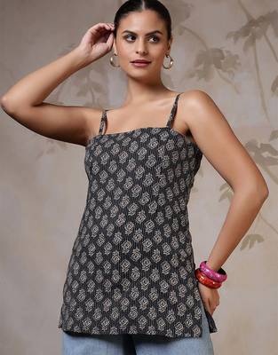 Black  pure cotton printed tunic for women 2