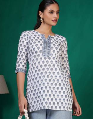 Off white  pure cotton printed tunic for women 1