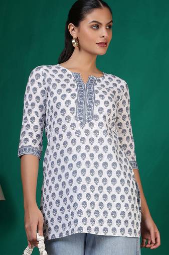 Off white  pure cotton printed tunic for women