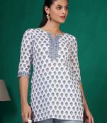 Off white  pure cotton printed tunic for women