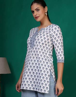 Off white  pure cotton printed tunic for women 3