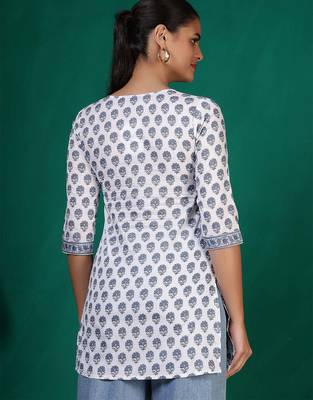 Off white  pure cotton printed tunic for women 4