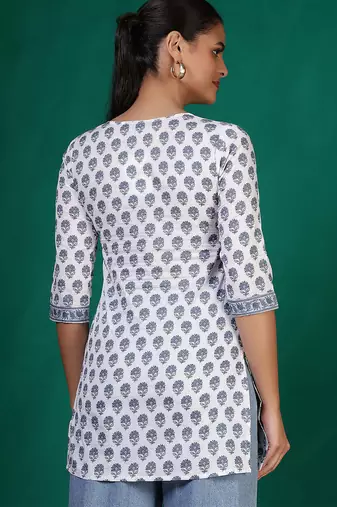 Off white  pure cotton printed tunic for women