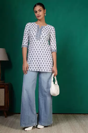 Off white  pure cotton printed tunic for women