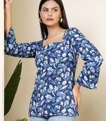 Blue  pure cotton printed tunic for women