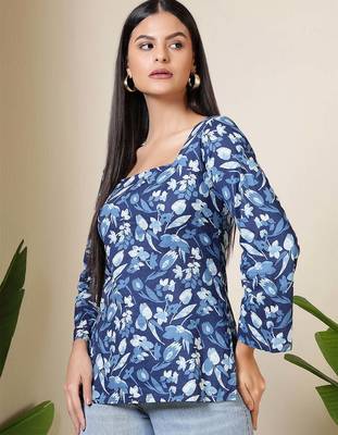 Blue  pure cotton printed tunic for women 3