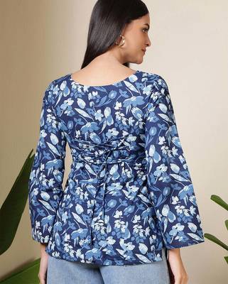 Blue  pure cotton printed tunic for women 5