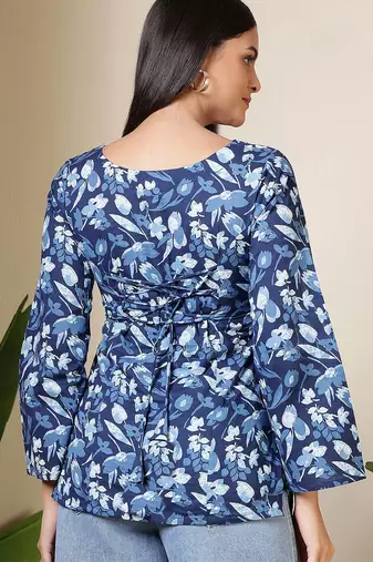 Blue  pure cotton printed tunic for women