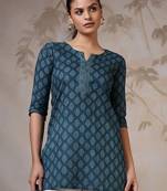 Teal  pure cotton printed tunic for women