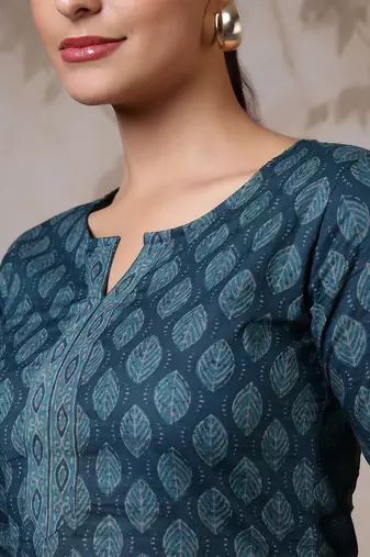 Teal  pure cotton printed tunic for women