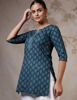 Teal  pure cotton printed tunic for women 4
