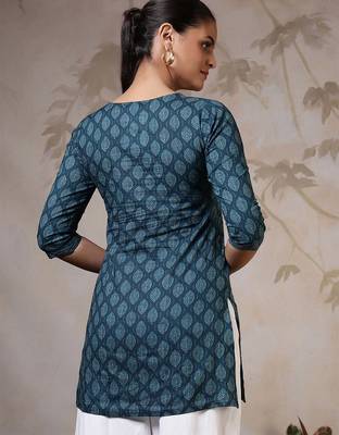 Teal  pure cotton printed tunic for women 5