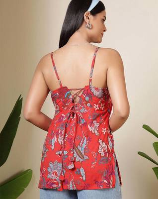Maroon  pure cotton printed tunic for women 2