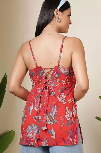 Maroon  pure cotton printed tunic for women
