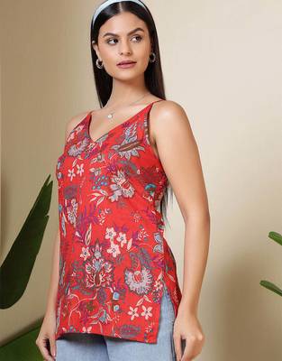 Maroon  pure cotton printed tunic for women 4