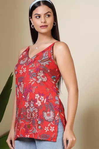 Maroon  pure cotton printed tunic for women