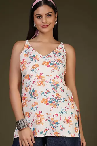Off white  pure cotton printed tunic for women