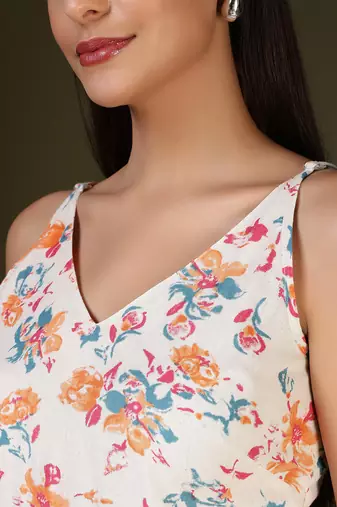 Off white  pure cotton printed tunic for women
