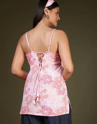 Pink  pure cotton printed tunic for women 2