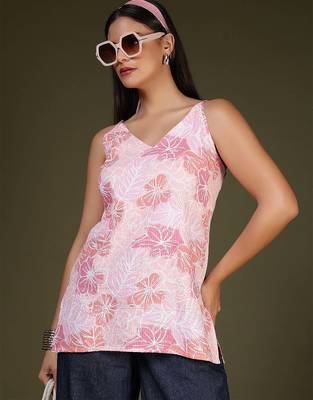 Pink  pure cotton printed tunic for women 3