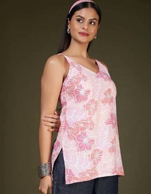 Pink  pure cotton printed tunic for women 5