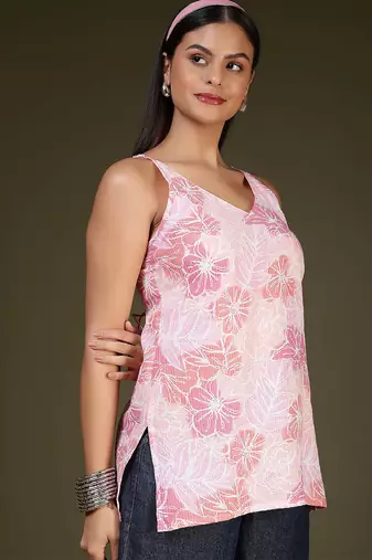 Pink  pure cotton printed tunic for women