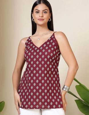 Burgundy  pure cotton printed tunic for women 1