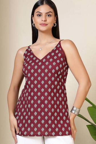 Burgundy  pure cotton printed tunic for women