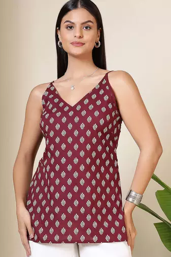 Burgundy  pure cotton printed tunic for women