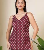 Burgundy  pure cotton printed tunic for women