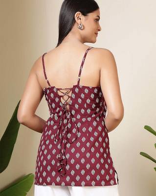 Burgundy  pure cotton printed tunic for women 2