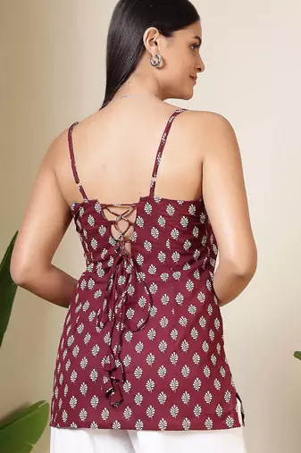 Burgundy  pure cotton printed tunic for women