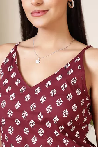 Burgundy  pure cotton printed tunic for women