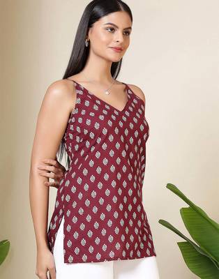 Burgundy  pure cotton printed tunic for women 5